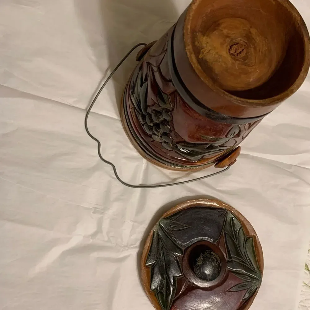 Hand carved & hand painted wooden vintage ice bucket